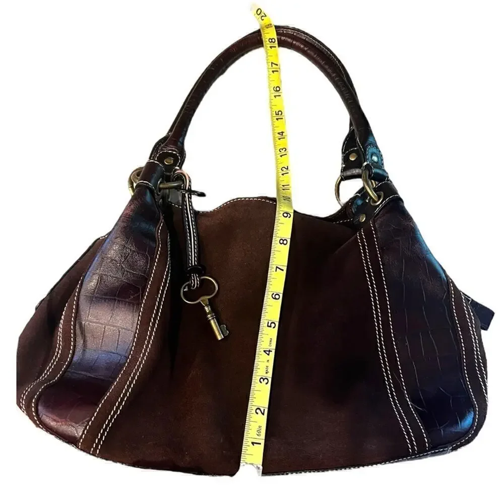 ▶️ Fossil ◀️ Brown Leather Croc Embossed, Suede